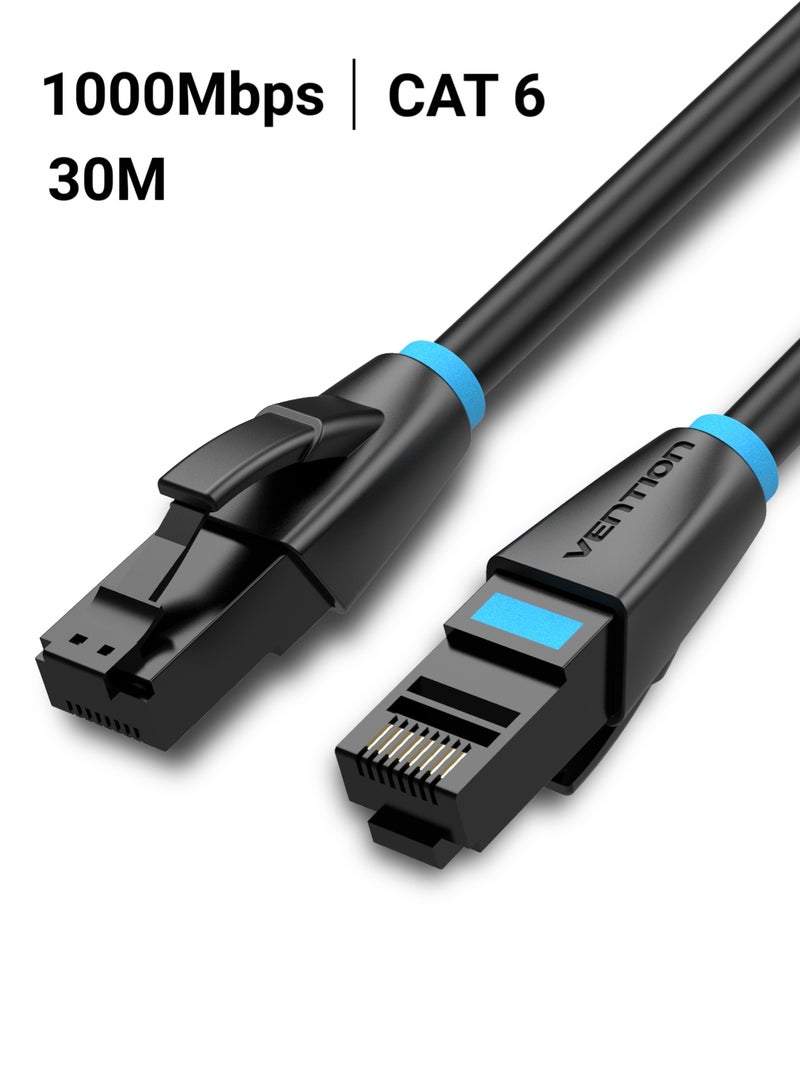 VENTION Cat 6 Ethernet Cable 30m, 10Gbps Snagless Cat 6 Cable, Cat6 Cord, Ethernet Cord, High-Speed Internet Network Cable, Black - Image 1